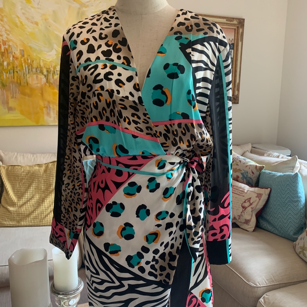 Animal Print - Large - Long sleeve wrap dress - Just M - Made in France